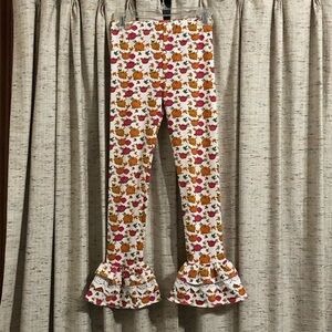 Rare Editions Girls Pumpkin Print Ruffle Hem Leggings